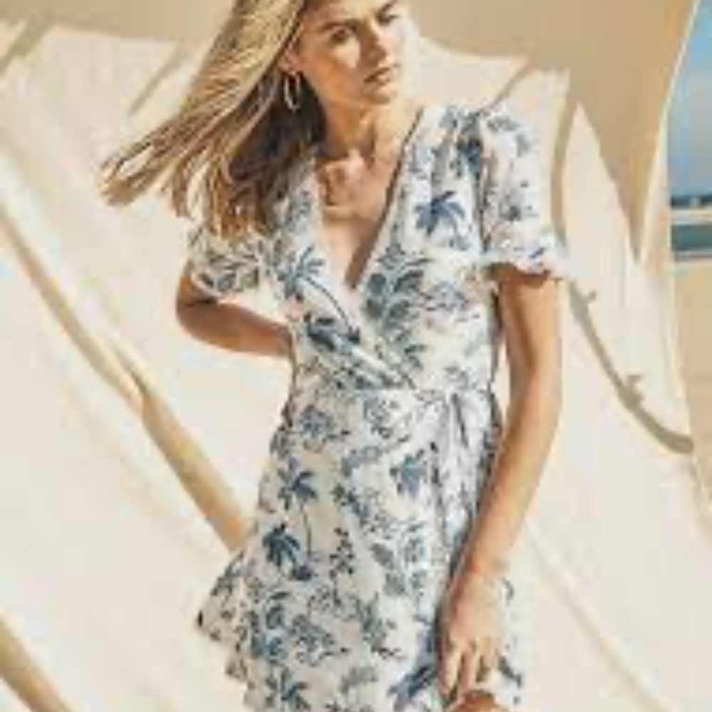 Urban Outfitters Lost + Wander "Blue Palm Nights" Wrap Dress.  S. NWOT